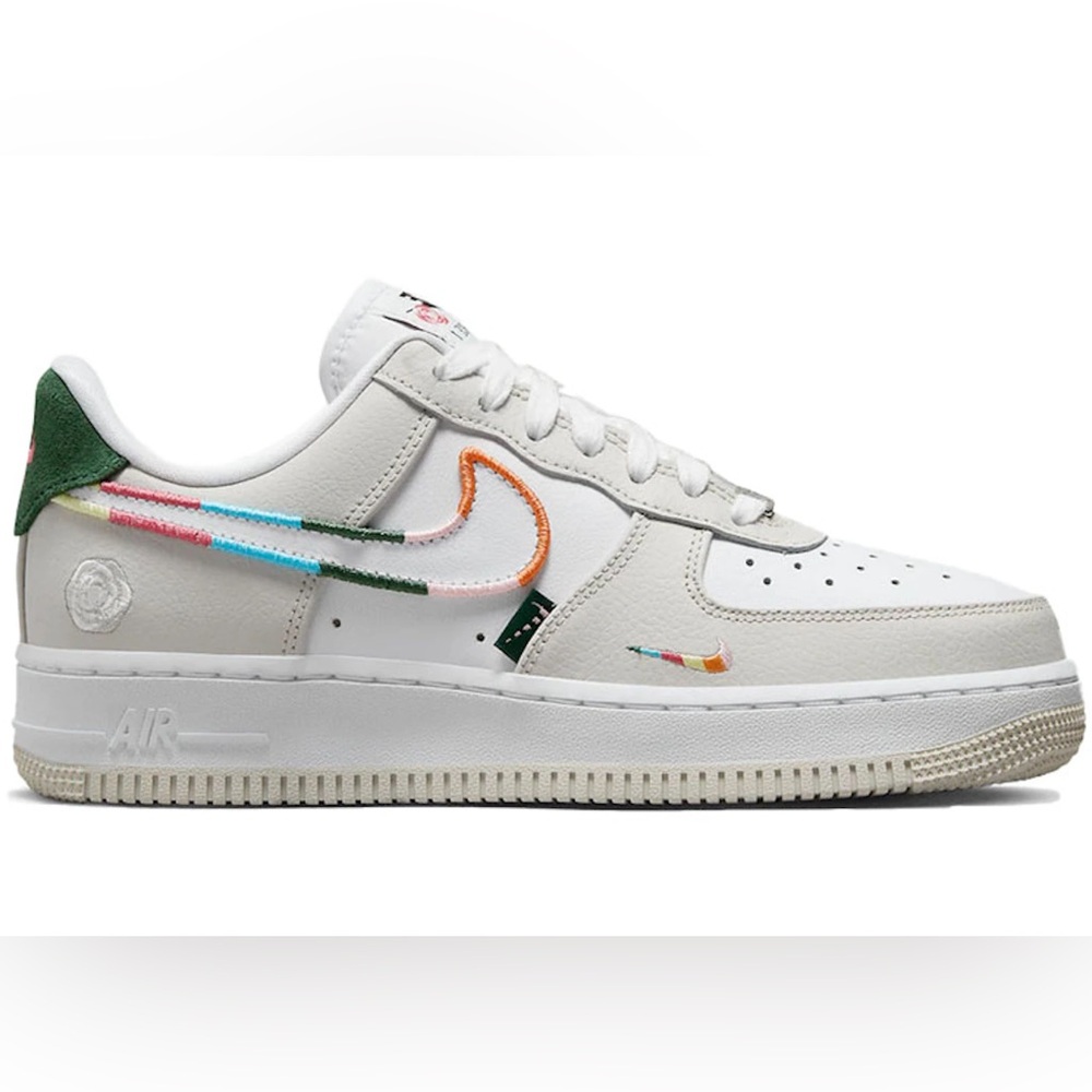 Nike White Sneakers with Colorful Embroidery Air Force Petals